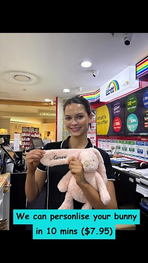 We can embroider your bunny in 10 minutes for $7.95! Nextra Brisbane City, Shop 80, Level E, Uptown, 91 Queen St, Brisbane City #plushies | Nextra Brisbane City