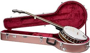 Crossrock ABS Molded Banjo Case for 5-String Resonator & Tenor | Matte Finish, Locking Latch, Backpack Straps – Lightweight Hardshell Protection-Rose Gold (CRA861BJRG)