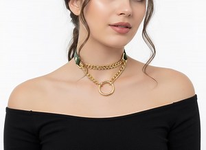 Green Leather Chain Choker Necklace, Handmade Slip Collar With O-ring, Adjustable Bdsm-inspired Choker, Slip Chain Collar, Sub Custom Choker - Etsy