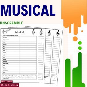 MUSICAL SCIENCE ACTIVITY - SCRAMBLE WORDS UNSCRAMBLE MUSIC VOCABULARY WORKSHEET