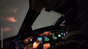 An Immersive pilot’s FPV perspective from the Captain’s left seat in a real time approach to the airport runway flying at night with dense fog. 4K 60FPS