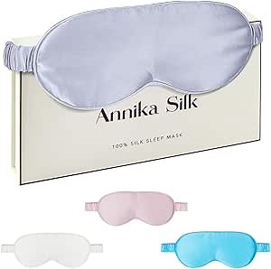 Silk Sleep Mask by ANNIKA SILK™ - 6A Grade 22 Momme 100% Mulberry Eye Mask for Sleeping with Adjustable Strap, Lightweight Silk Eye Mask for Shift Work, Travel and Night Sleep (Silver)