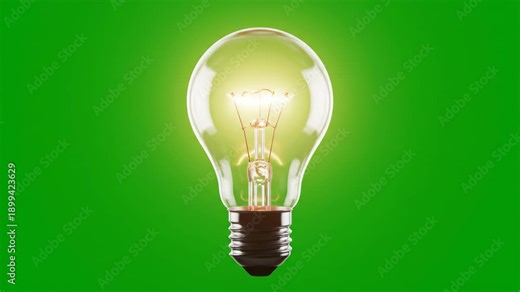 Light Bulb Turning On and Off on Green Screen for Creative Concepts.