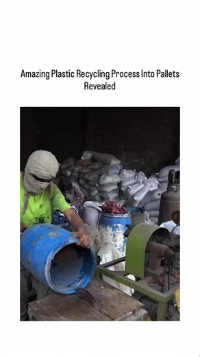 vyro.clip on Instagram: "- The post shares a 1-minute video of a manual recycling operation in what appears to be Indonesia, where workers sort, shred, wash, and extrude colorful plastic waste like bottles into uniform blue pellets and molded pallet blocks using basic machinery. - This low-tech process replicates industrial extrusion for plastic composite pallets, which can divert over 100 kg of waste per pallet from landfills and last 10 times longer than wooden alternatives, based on reports f