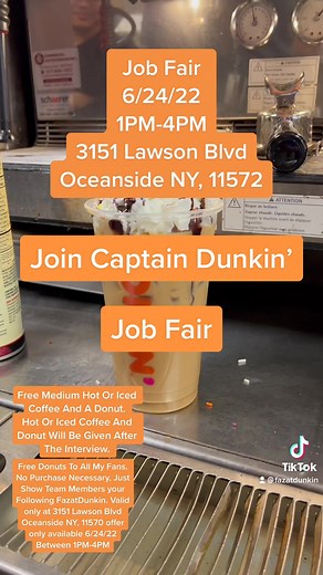 Dunkin Runs On You. Want To Join Captain Dunkin’s Team. Well Now Is Your Chance. I Am Having A Job Fair 6/24/22. Watch Whole Video For Details. #captaindunkin #dunkincrewambassador #dunkinrunsonyou #fyp #oceansideny #Teamdunkin #jobfair