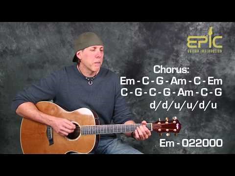 Learn EZ beginner song Eagles Take It Easy guitar lesson with chords rhythms strum patterns