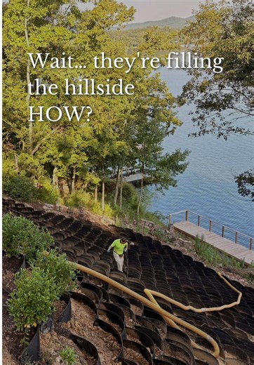 Who else thinks this is SO satisfying? A soil blower makes filling Dirt Lockers on a massive hillside a whole lot easier. Have you had a chance to go to our YouTube channel to see the finished project? Let’s thank @Moss Landscape Design Group for once again keeping us all entertained. #soilhealth #worksmarternotharder #landscapersoftiktok #lakelife #dirtlocker