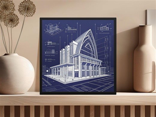 Architectural Blueprint Art Print: Modern Building Design (digital Download) - Etsy