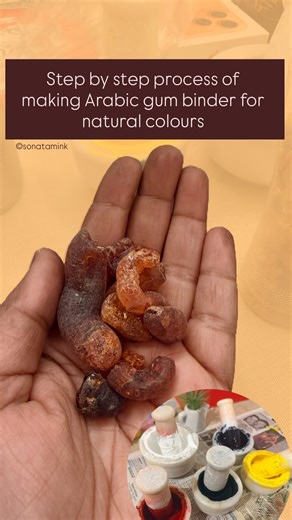 Making my own Arabic gum binder for natural colours 🌿 Soaked the dry gum for 48 hours, gently mixed it, and prepared a smooth binder—just the way traditional artists have done for generations. Guided by my pichwai mentor and master artist @bhawanishanker.sharma.520 This process adds depth, flow, and longevity to natural pigments. Sometimes slowing down is also part of the art 🎨 #NaturalColours #ArabicGum #pichwaiart #IndianFolkArt #artmaterials | Sonatamink