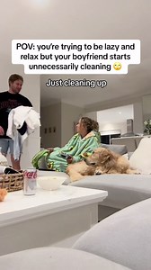 Okay but why does it always feel ✨passive aggressive✨ when your partner is cleaning and your trying to relax…. WHY ARE YOU YELLING 🤣 #funnycouple #couplecomedy #couples #relationships | Tarah and Barry