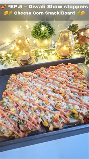 Crispy toast creamy corn gooey cheese = snack perfection! 🌽💛 This Corn Snack Board is the ultimate 10-minute party starter — super easy, crunchy, and always a crowd-pleaser. 🌽 Corn Snack Board Recipe: Slice 2 hot dog breads into small pieces. Spread garlic butter (½ cup) and bake/air fry 4–5 mins at 180°C till crunchy. In a bowl, mix: 1 cup boiled corn, ¼ cup bell peppers, ¼ cup onions, coriander, green chilli, 1 tsp red chilli flakes, salt, 2 tbsp mayo, 1 tbsp ketchup. Spread this mixture ov