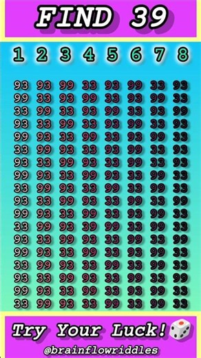 Premium memory test! Prove your focus skill: Find '39' 🔥🧠 #shorts #mindgames #quiz #viral #us #usa