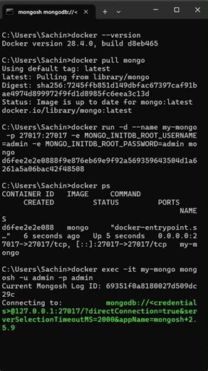 run mongodb using docker #dockercommands #docker #mongodb #dockertutorials #coding #mongodbtutorial