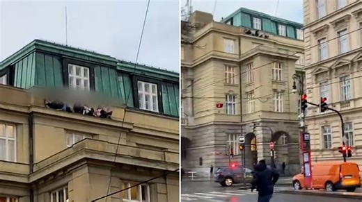 Watch: People cling to Prague university building ledge during mass shooting - video Dailymotion