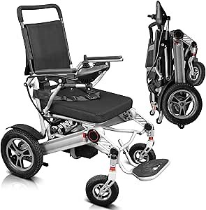 Vive Electric Wheelchair for Adults - Foldable Scooter Wheelchair - Accessories, Folding Power, Motorized, All Terrain Transport Travel Mobility Aid, Lightweight, Compact Heavy Duty, Premium Quality