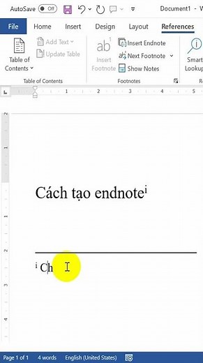 Cách tạo endnote trong Word