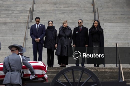The casket of Reverend Jesse Jackson arrives at the South Carolina state capitol building