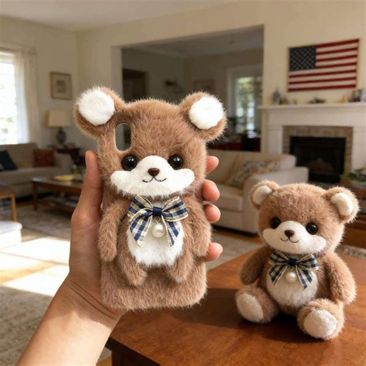 Faux Fur Bear Phone Case for iPhone 17 16 15 Pro Max, Handmade Fluffy Animal Cover, Cozy Bear Gift - Etsy