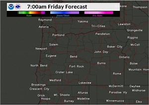2.4K views · 49 reactions | Here's a look at the forecast progression of rain and snow across parts of central and southern Oregon today into tonight. Accumulating snow will be likely with areas above 3500-4000 ft picking up 3-6 inches of fresh snow. Lower elevations may see lesser accumulations of 1-2 inches. Stay safe and be prepared fo slick roads if you plan on traveling today or tonight. | US National Weather Service Pendleton Oregon | Facebook