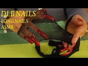 DLB NAILS - LONG NAILS - ASMR - Red Long Nails Putting on Fishnet Gloves 💗💗💗