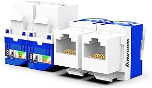 10-PACK CAT6 Tool Less Keystone Jack,AMPCOM RJ45 Self-Locking Cat.6 Keystone Module Adapter No Punch-Down Tool Required Couplers For Wall Plate UTP White