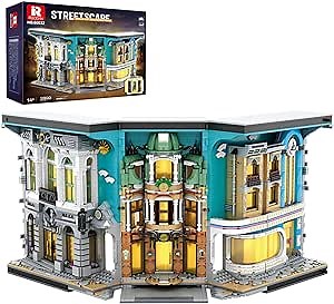 Reobrix Book Nook Building with Light, Streetscape BookNook Building Kit 66032 for Bookshelf&Home Decor, 2899 PCS Bookend Model Toy, Gift for Adults 14+