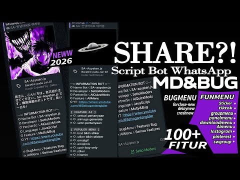 SHAREE DAN RIVIEW?!! SCRIPT BOT WHATSAPP BUG&MD | terbaru 2026