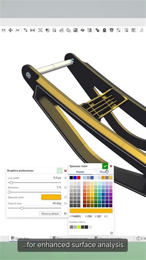 Onshape by PTC on Instagram: "💡 ICYMI from our recent release: New Graphics preferences in the Camera and render options menu let you set line width, shininess, specular color, and field of view. These options are especially useful for surface modeling. Preferences persist across all documents and can be reset to their default values."