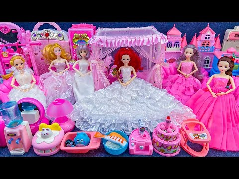 10 Minutes Satisfying with Unboxing Princess Pink Wedding Bed Playset, Barbie Wardrobe Toys ASMR