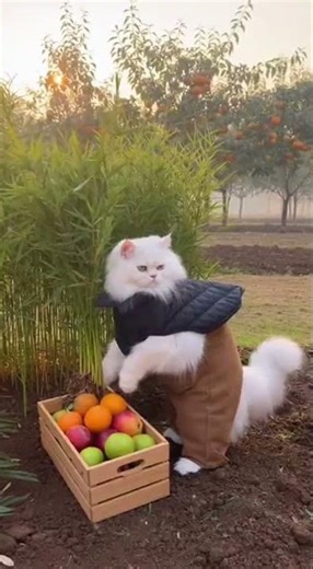 Relaxing Garden Time: A Persian Cat Gardening with a bamboo grove whispering tall silence at a row