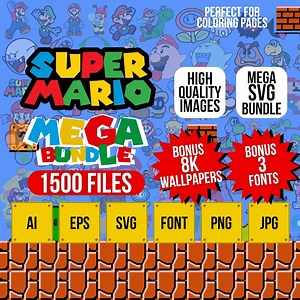 Super Mario Bros Vector Pack, Mario Cut Files, Mario Clipart, Super Mario Font, Mario PNG, SVG for Cricut Sublimation Print Party - Etsy