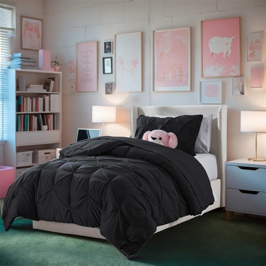 Virtu Twin Comforter Set, 7pc Bed in a Bag, Pleated Bedding Comforter Sets with Sheets, Dark Grey