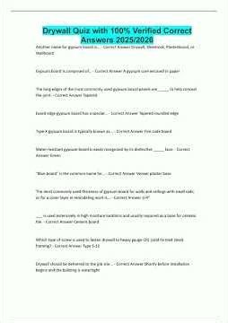 Drywall Quiz with 100 Verified Correct Answers 2025/2026