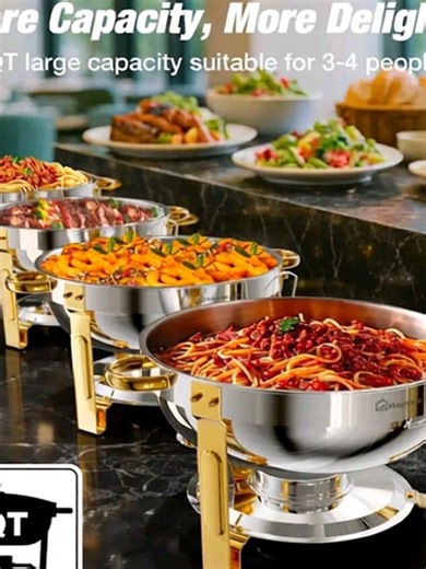 Warmounts offers a variety of chafing dishes designed for catering and outdoor events. Here are some key features: Material: Made from thickened food-grade stainless steel, ensuring durability and safety. Capacity: Options include 5QT and 9L chafing dishes, suitable for serving multiple guests.