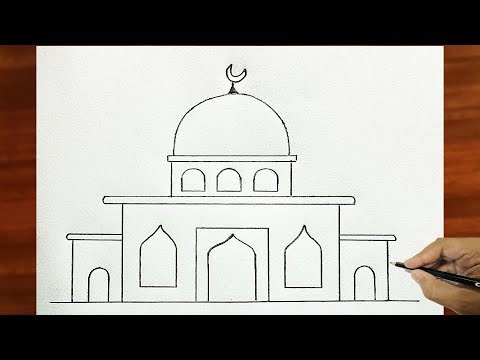 How to draw a beautiful mosque | Easy masjid art | Mosque drawing step by step