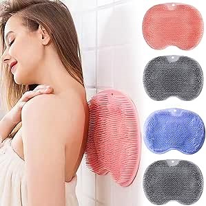 4 Pack Larger Shower Back & Foot Scrubber with Non-Slip Suction Cups- Cleans,Smooths,Exfoliates,Massages Your Feet Without Bending,Improve Foot Circulation,Soothes Tired Feet