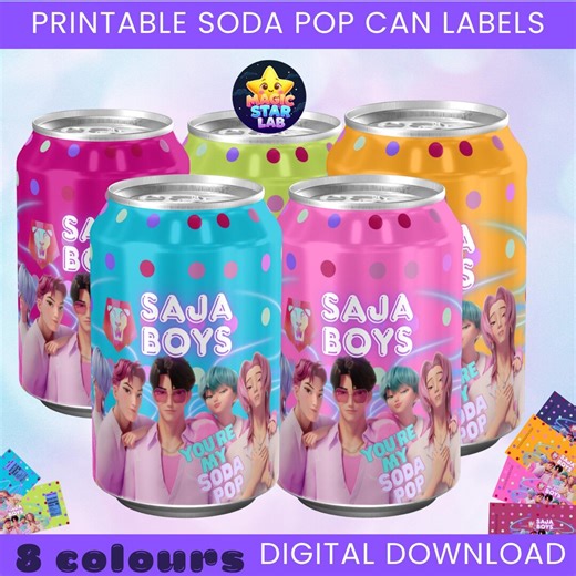 Saja Boys Soda Can Label Printable, K-pop Demon Hunters Party Decor, 4 Color Soda Pop Can Wraps, Anime Kpop Birthday Favor, Instant Download - Etsy