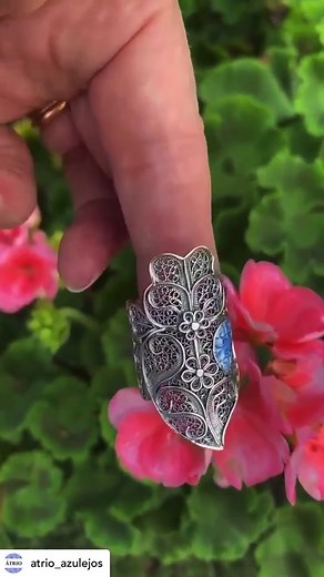 11 reactions | Teardrop of Saudade Silver Filigree Ring. This ring was made by hand in the traditional art of Portuguese Filigree. I added a little teardrop of Portuguese 16th century Azulejo Tiles. Excuse my hardworking hands! #notthebesthandmodel #filigree #portuguesefiligree #filigrana #atriotiles #ring #heartofminho #evora #16thcenturyart #saudade #silverring atriotiles.com | Átrio | Facebook