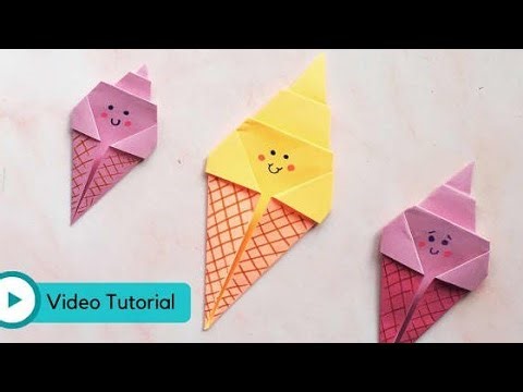 Origami Ice Cream Cone Tutorial for kids, Ice cream cone paper craft for school project, Craft ideas