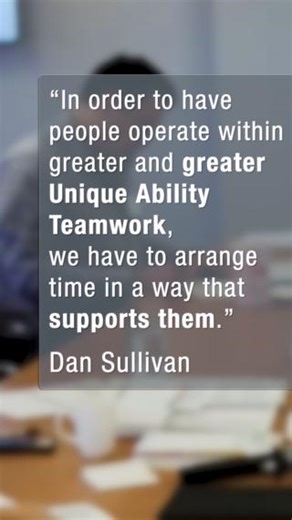 Effective time management is essential for greater Unique Ability Teamwork. At Strategic Coach, the way we do this is by using our Entrepreneurial Time System. Everything we do occurs within distinctive Free, Focus, and Buffer time zones. Each 24-hour day is either for rejuvenation (Free), proﬁtability (Focus), or planning and preparation (Buffer). This system effectively ensures team members and entrepreneurs are constantly rejuvenated, increasingly proﬁtable, and prepared for what comes next. 