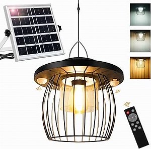 Shed Light Solar Powered Gazebo Lights Outdoor Solar Hanging Lamps Outside for Porch Barn Chicken Coop Indoor with Remote, Double Motion Sensor, 16.5ft Cord, Dimmable Warm/Cool White Work Day & Night