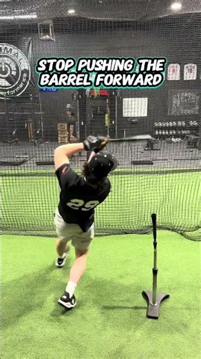The barrel should turn from behind the hitter, not get shoved out front by the arms.