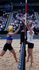 Terese Cannon delivers an emphatic block in LA Launch’s Week 8 sweep of the Brooklyn Blaze in Dallas, Texas. | AVP Pro Beach Volleyball