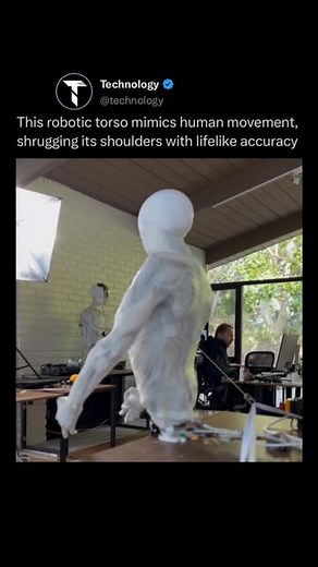 Technology on Instagram: "You NEED to follow (us) 👉🏼 @TECHNOLOGY to learn something NEW everyday 🤖🤯 Clone Robotics’ robotic torso is designed to move like a human, replicating natural movements such as shrugging, twisting, and leaning. Using advanced technology, it mimics the fluidity and precision of human motion, making it an impressive example of human-like robotics. This torso is built to study, test, and improve human-robot interactions, offering insights into biomechanics and robotics