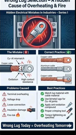 Wrong Lug Selection - A Hidden Cause of Overheating & FireHidden Electrical Mistakes in Industries.