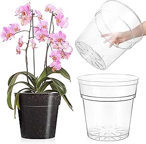 Baderke 3 Pack Nursery Pots Plastic Orchid Pot Extra Large Nursery Container with Holes for Plants(Clear,9.8 Inch)