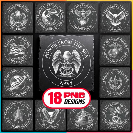 American Military Logos Laser Engraving PNG Bundle Digital Download - Patriotic Slate Coaster, for Glowforge, Lightburn, Commercial Use Too - Etsy