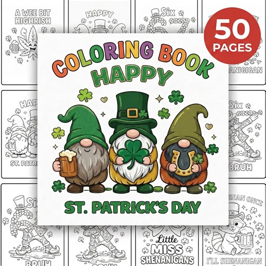 St. Patrick's Day Fun Coloring Book 50 Pages, Lucky Shamrock Coloring Pages, Irish Holiday Activity Sheets, Festive Clover Coloring Designs - Etsy