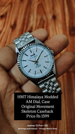 Vintage Watch Shop on Instagram: "HMT Himalaya White AM Dial Fresh AM Dial, Case and HMT Embossed Bracelet Transparent Case Back Original In-house 0231 movement Size - 36mm excluding crown Price Rs - 1599 including shipping Dm to make it yours #vintagewatch #vintagewatchesforsale #vintagewatchindia watchcollector watchcollection hmtkohinoor watchesindia hmtindia"