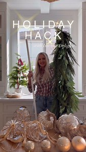 j o y / h o m e : Comment MAJESTIC for the link! Omg you guys! This holiday hack was SO seamless thanks to @interiordelights and their incredible Magestic Illuminated Ensemble! The set comes with 4 garlands 6 Lighted Ornaments Remote 10 ball ornaments and is honestly the most stunning setup I could imagine! Use in any doorway or window 60”- 80” wide…. (Ours is 60”) we actually had 1 glass lit ornament 4 ball ornaments left over… Literally just a few easy setps: 1: Attach shower curtain rod to de